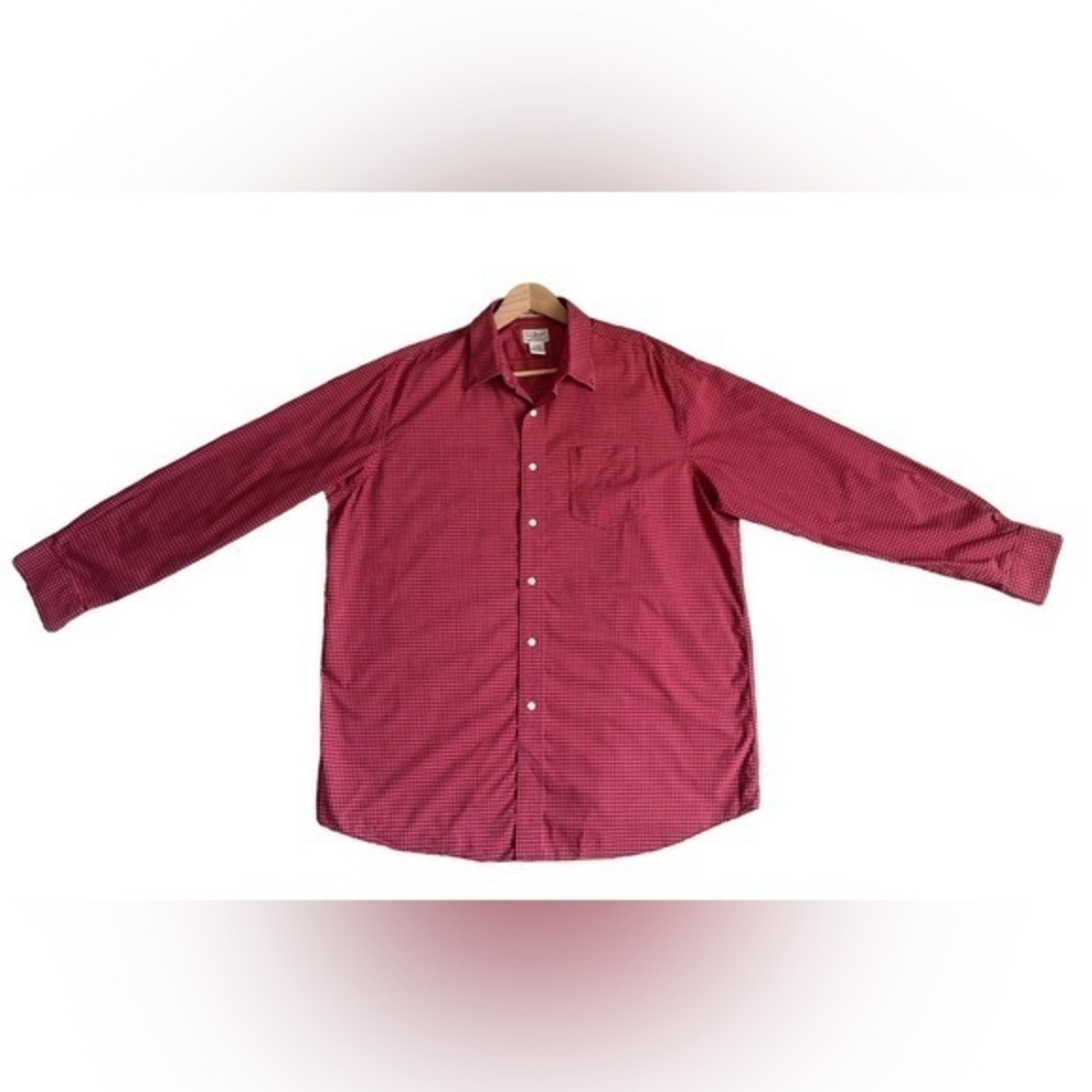 LL Bean Button Up Long Sleeved Red Checkered Shirt Wrinkle‎ Resistant XL-Regular